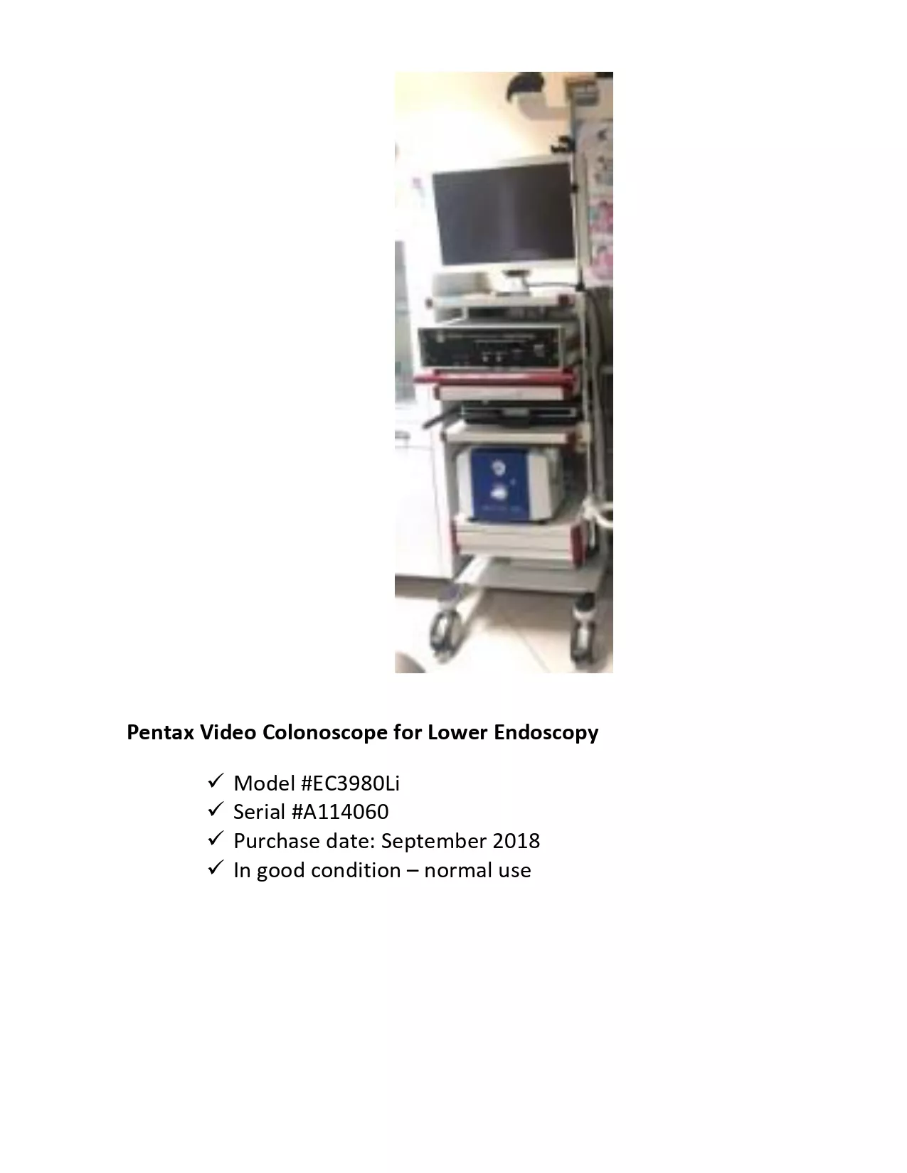 Pentax Video Gastroscope + Processor for Upper Endoscopy + Processing Monitor 